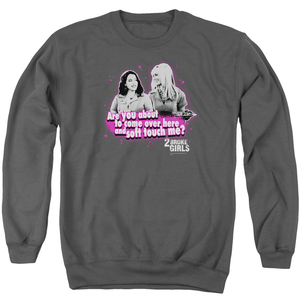 2 Broke Girls Soft Touch Mens Crewneck Sweatshirt Charcoal