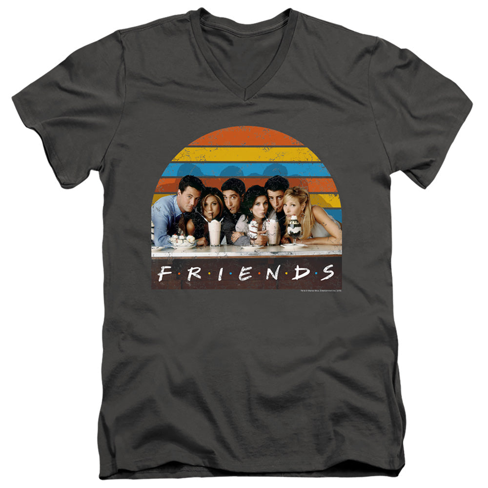 Friends Soda Fountain Mens Slim Fit V-Neck T Shirt Charcoal