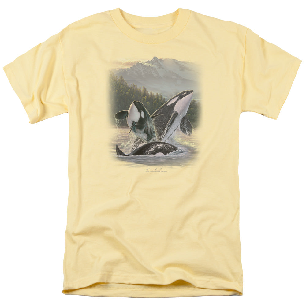 Wildlife Breaching Orcas Mens T Shirt Banana Officially Licensed