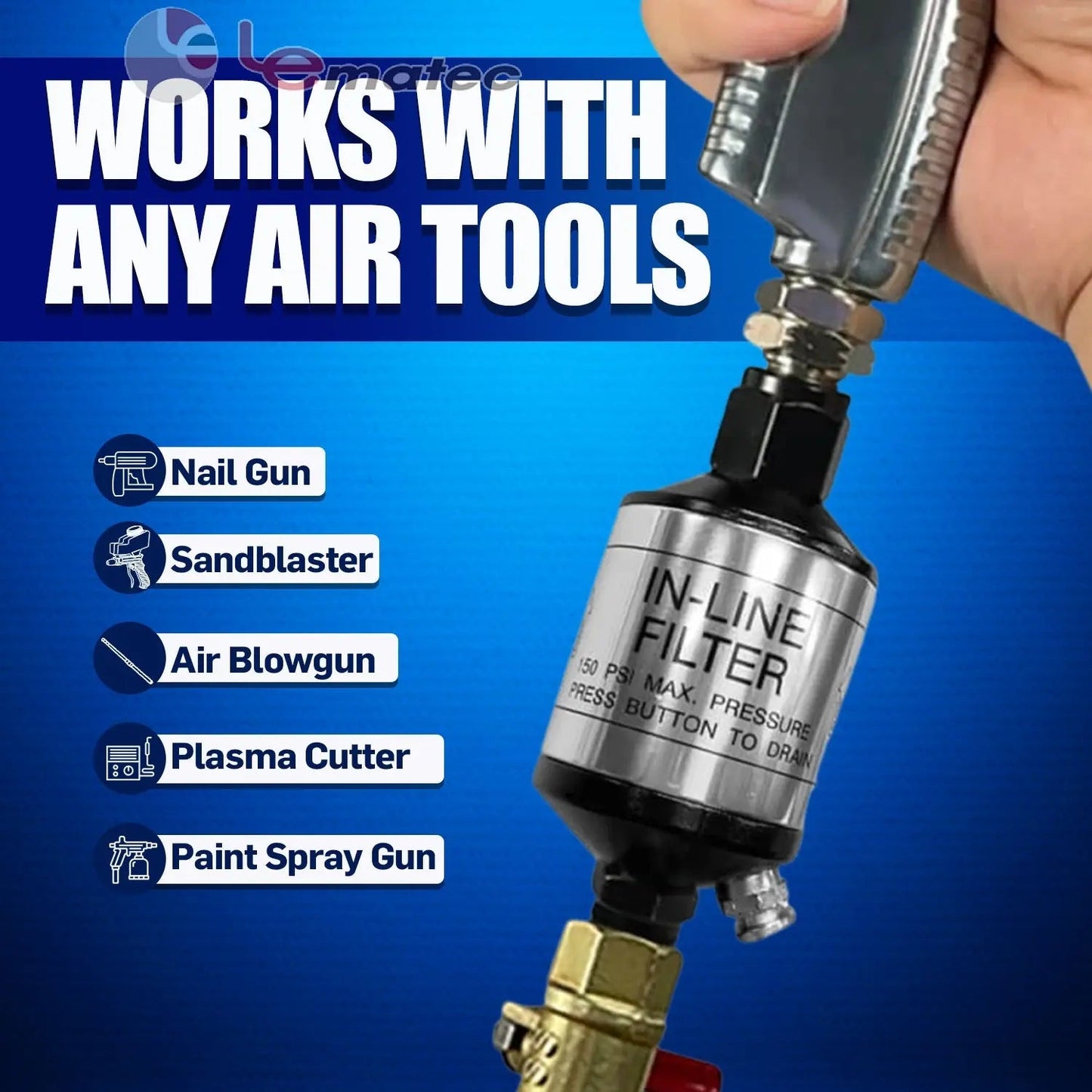 Professional Inline Air Filter System - 150 PSI Aluminum Oil & Water Separator with Drain (AI303)