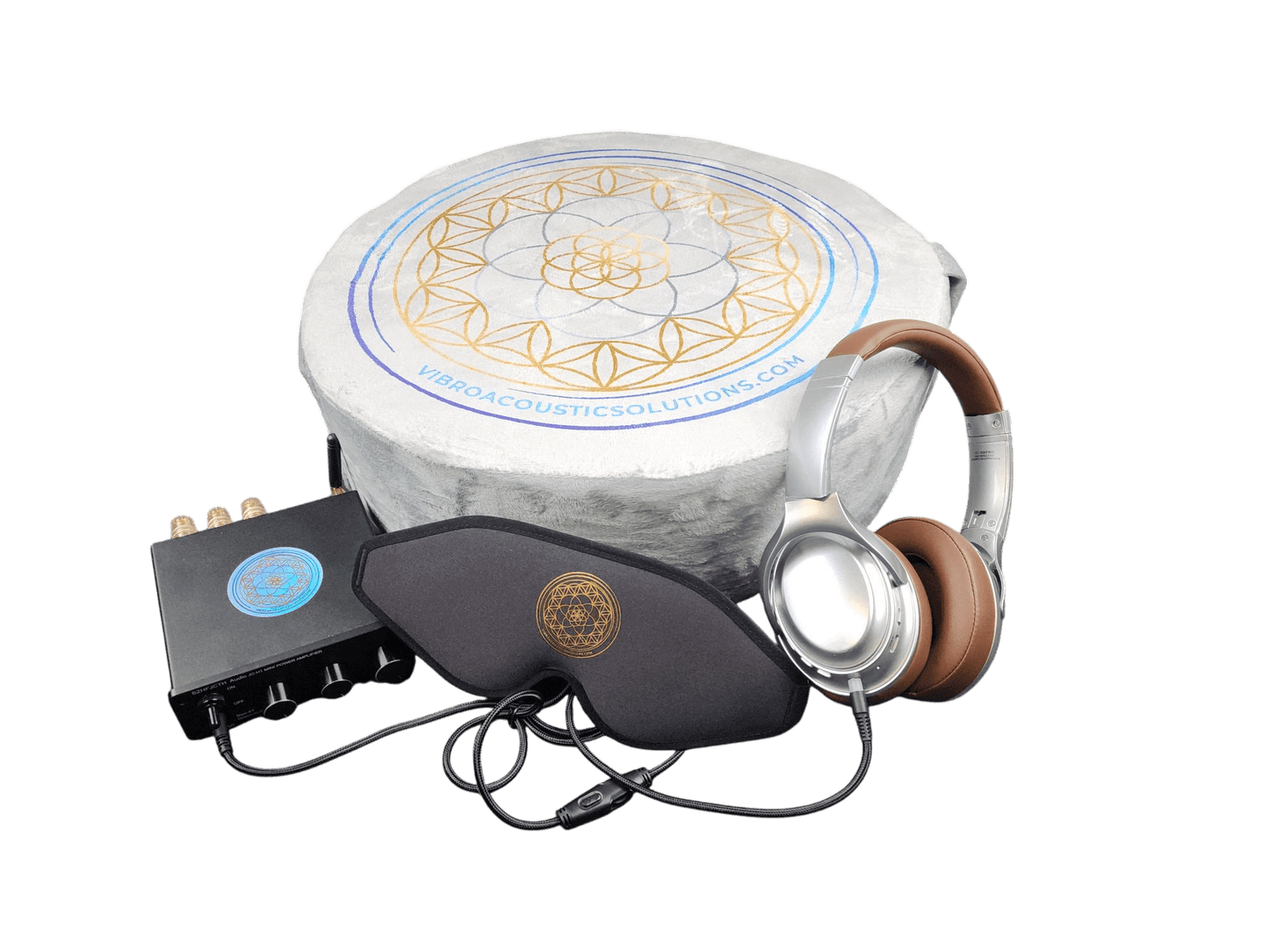 Vibroacoustic Therapy Zafu Meditation Cushion with custom amplifier