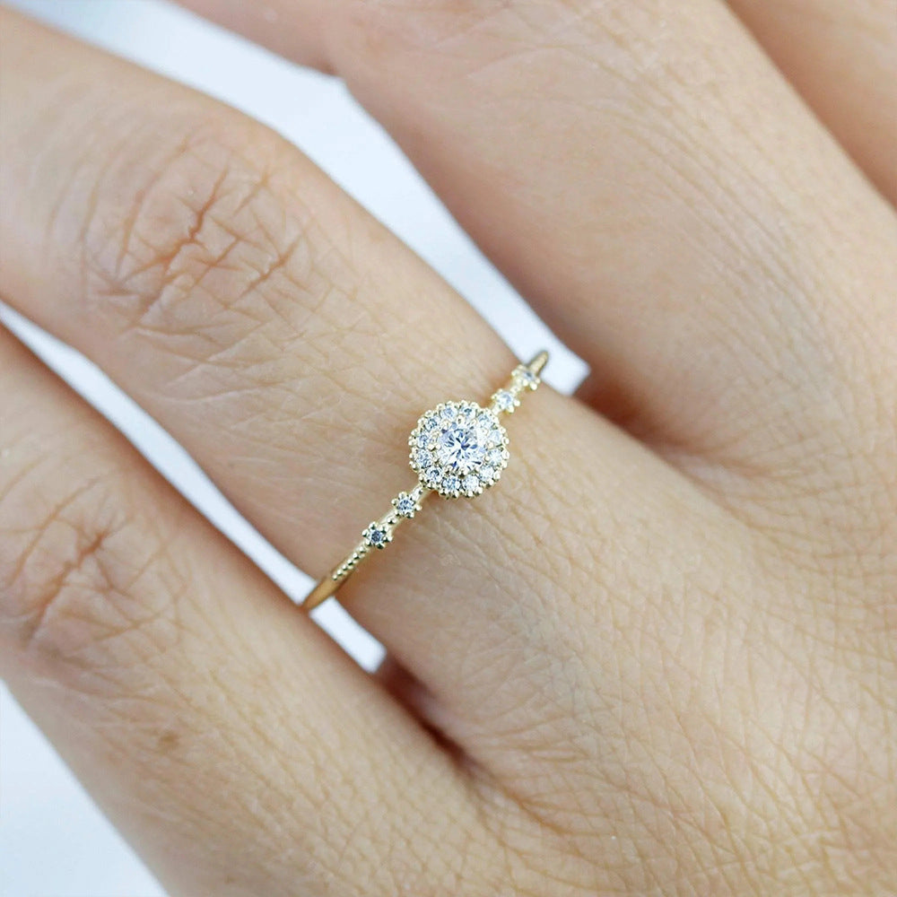 Lux Flower Rhinestone 925 Silver Proposal Ring