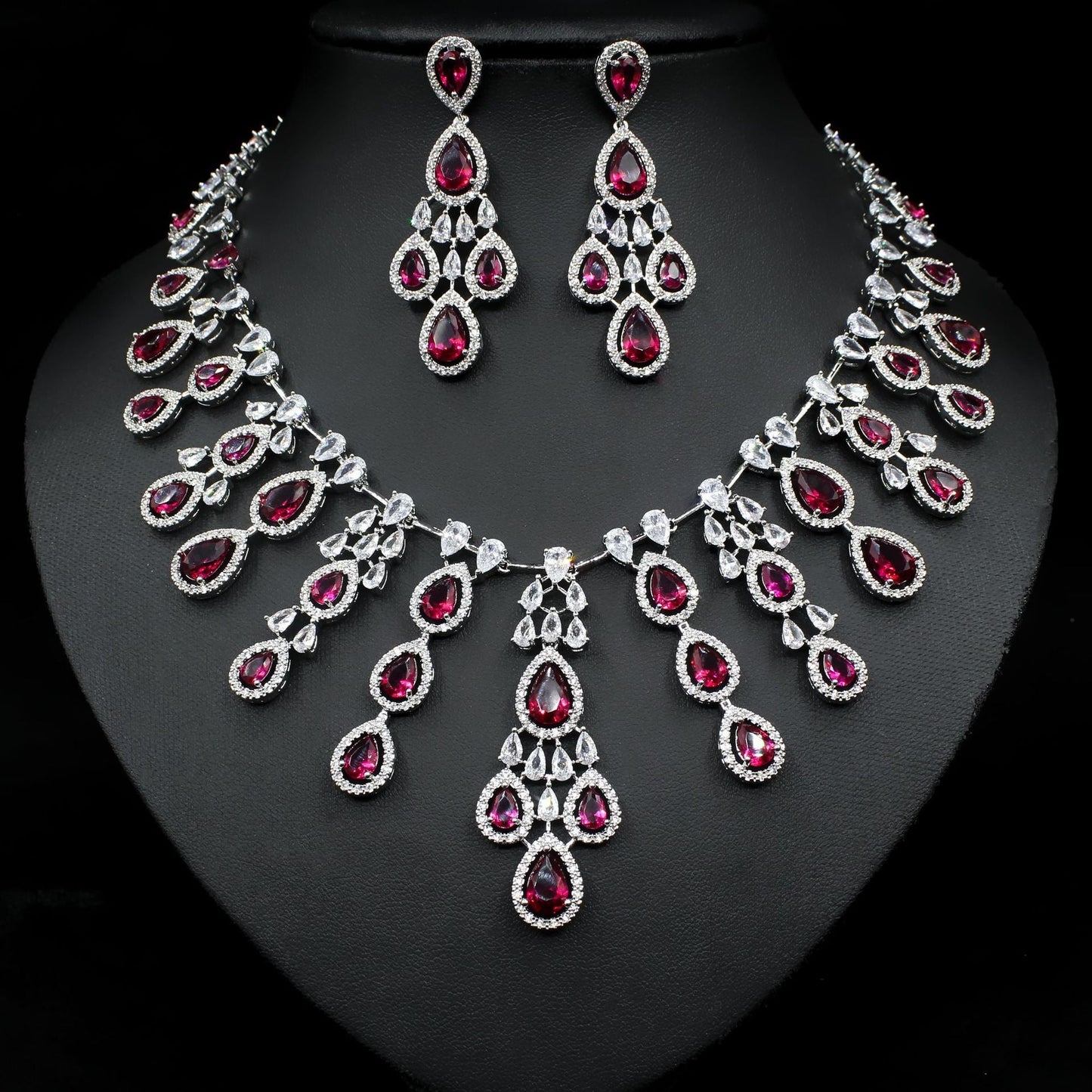 Women's Fashion Water Drop Zircon Necklace Earrings Set