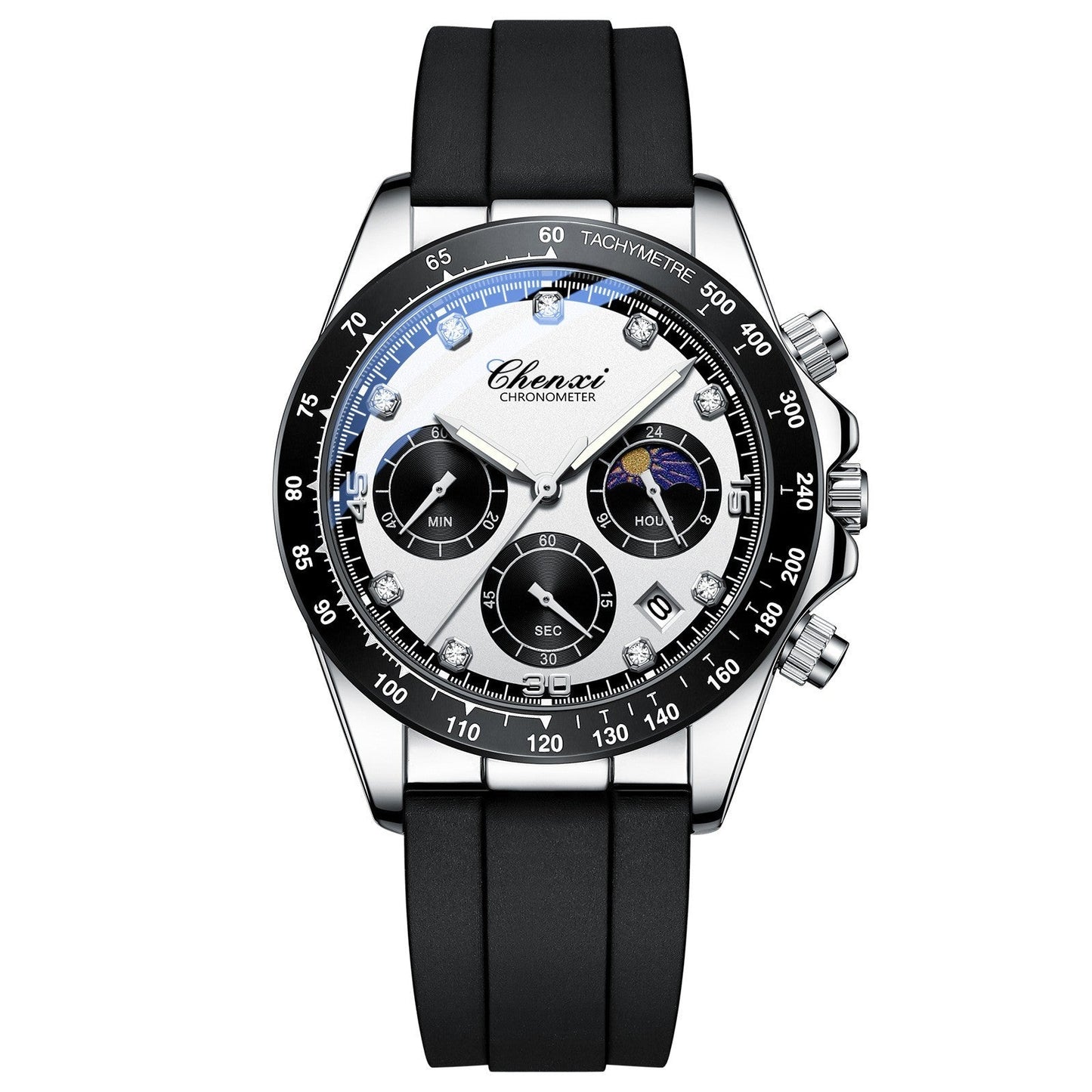 Multi-functional Silicone Band Watch Men's Three Eyes And Six Needles