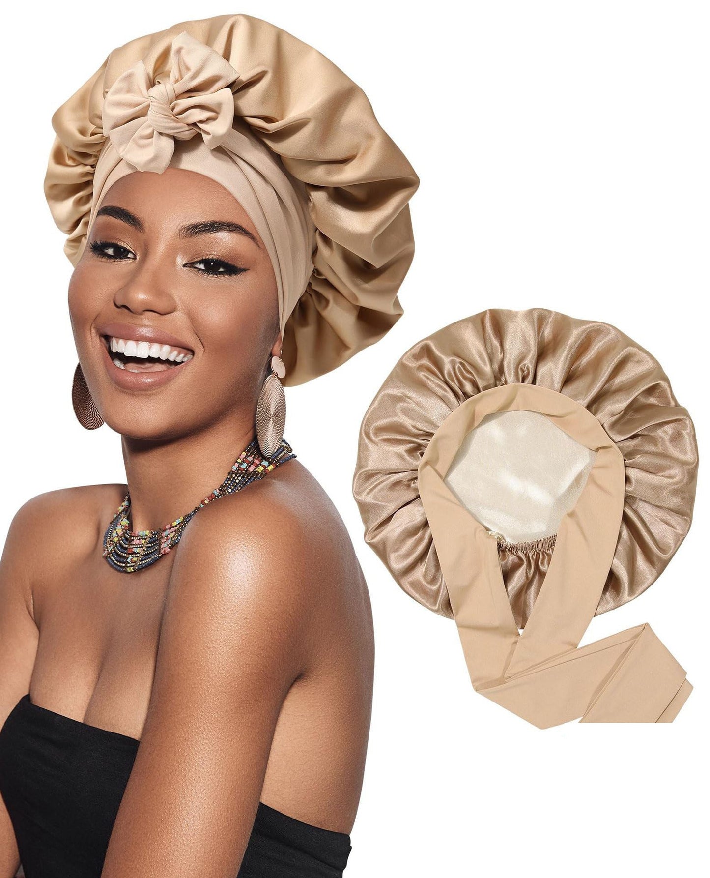 Double-layer Satin Bow Wide-brimmed Hat
