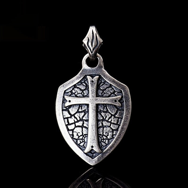 S925 Sterling Silver Cross Shield Pendant