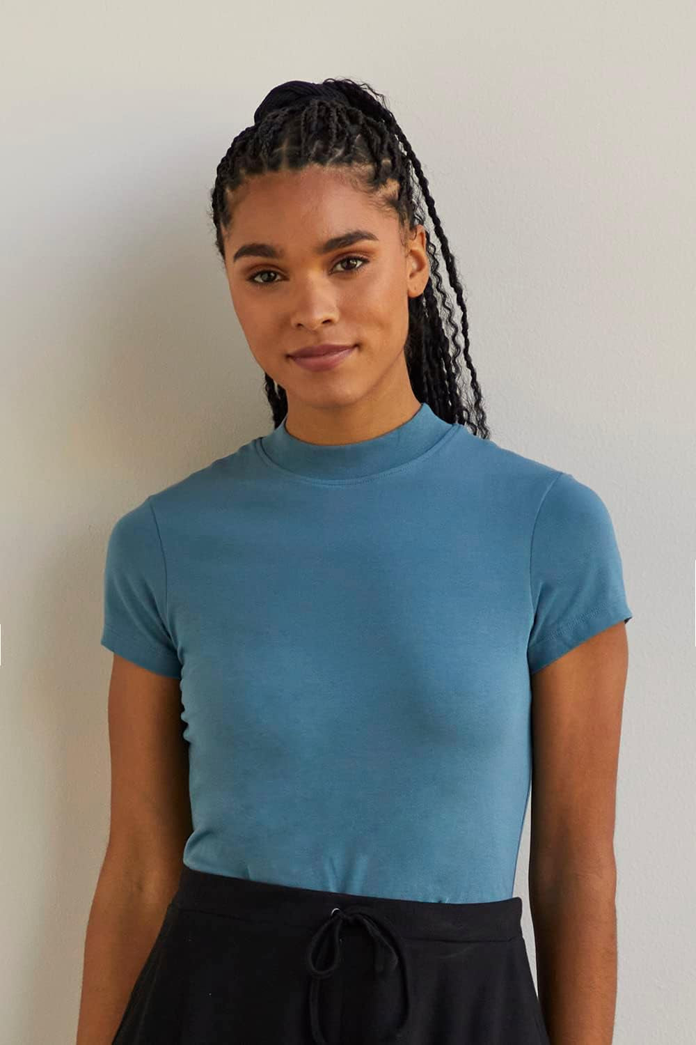 Women’s Organic Pima Cotton Short Sleeve Slim Fit Mock Neck Top