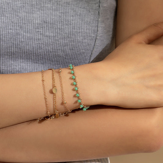 Retro Ethnic Style Colored Drop Ball Copper Geometric Bracelet