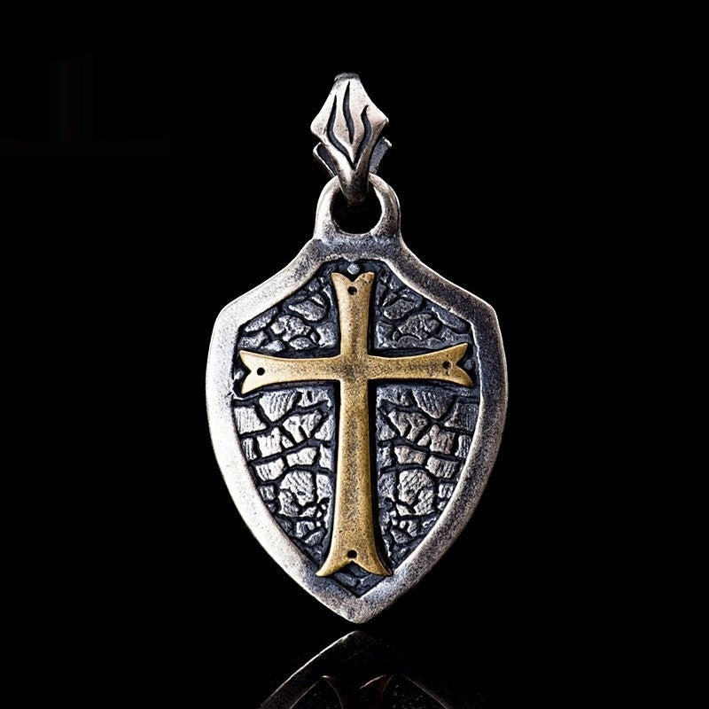S925 Sterling Silver Cross Shield Pendant