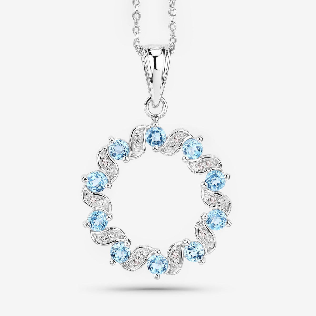 1.30 Carat Genuine Swiss Blue Topaz and White Topaz .925 Sterling Silver Pendant