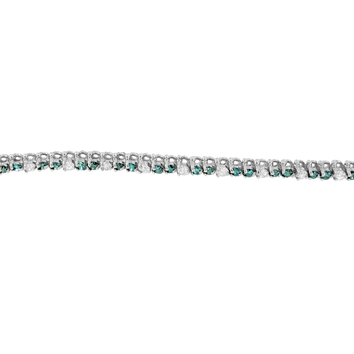 14K White Gold 4 5/8 Cttw Alternating White and Blue Diamond Martini Set Tennis Bracelet (H-I Color, I1-I2 Clarity) - 7" Inches