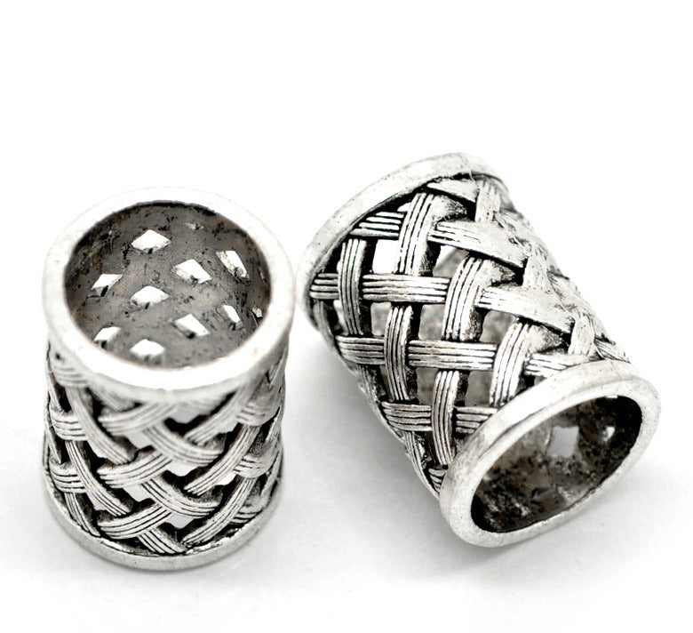 Ancient Silver Hollow Carved Large Hole Beads
