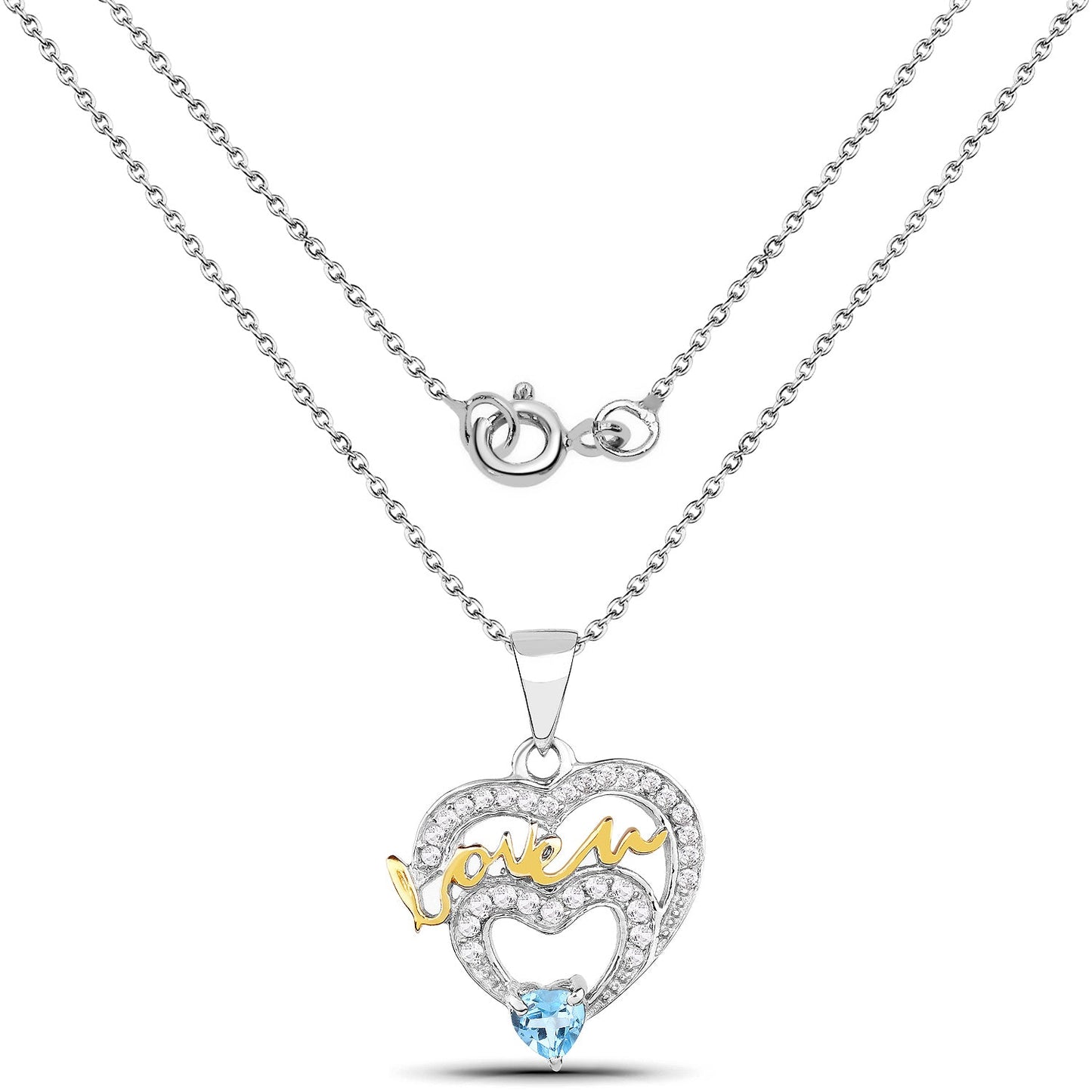 0.44 Carat Genuine Swiss Blue Topaz and White Topaz .925 Sterling Silver Pendant
