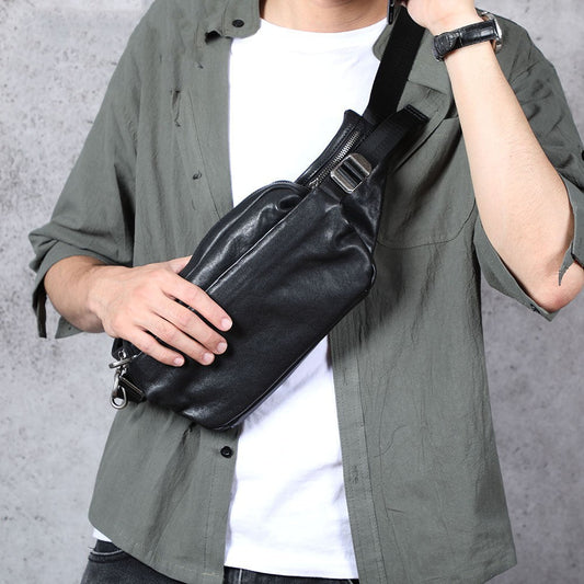 Men's Small Head Layer Cowhide Fanny Pack