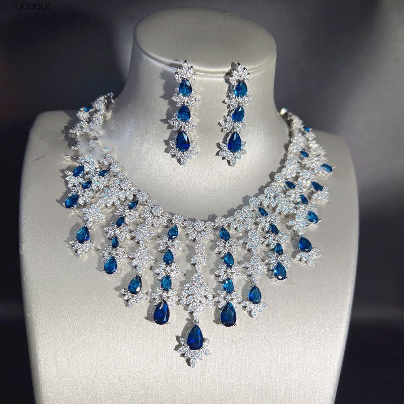 Blue Rhinestone Tassel Jewelry Set