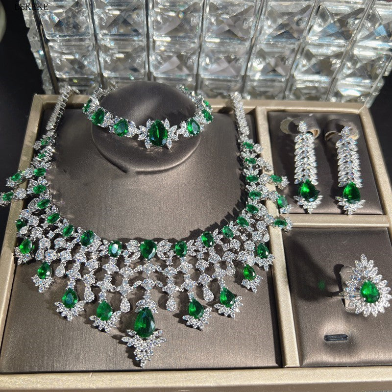 Green Waterdrop Zircon Jewelry Set