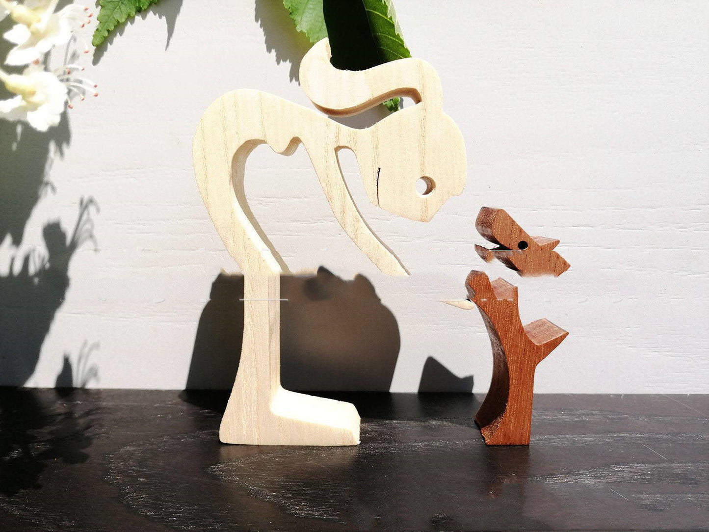 DIY Wooden Dog Figurine Sculpture Home Decor