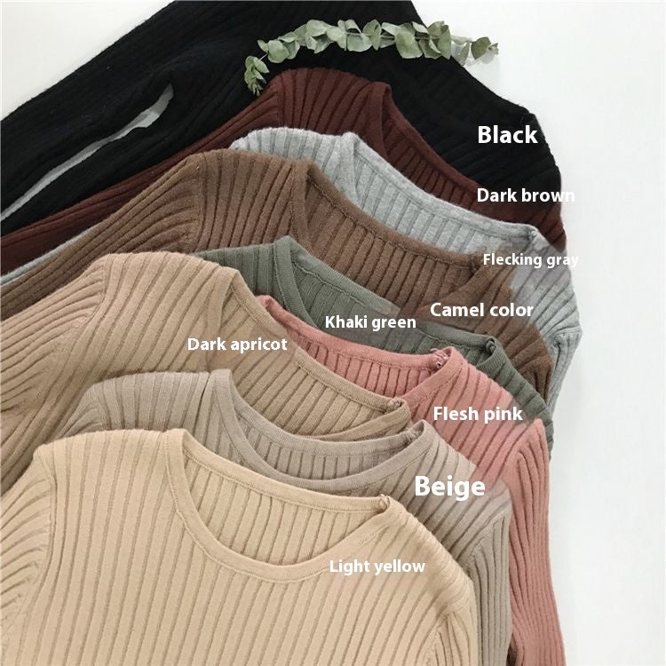 Round Neck Cored Yarn Slim Fit Sweater