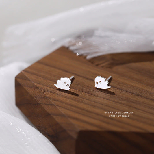 S999 Pure Silver Ghost Stud Earrings
