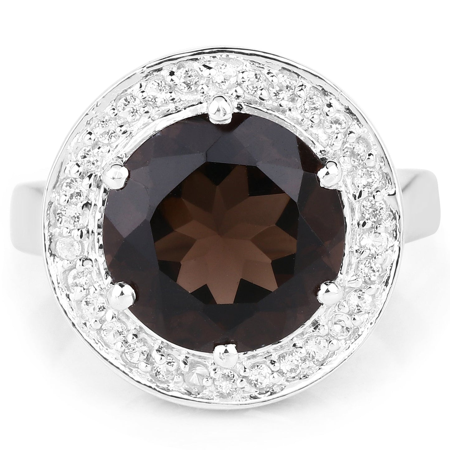 4.52 Carat Genuine Smoky Quartz and White Topaz .925 Sterling Silver Ring