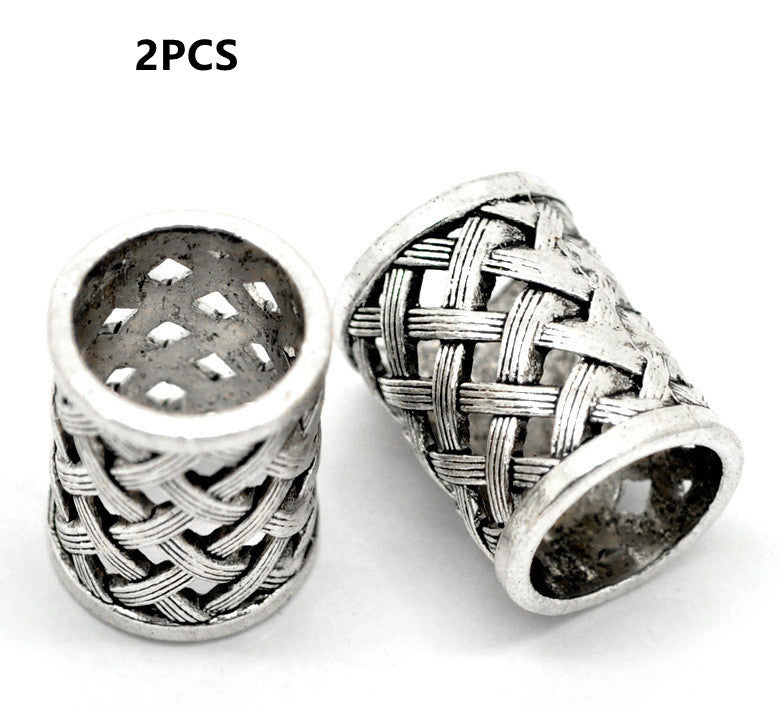 Ancient Silver Hollow Carved Large Hole Beads