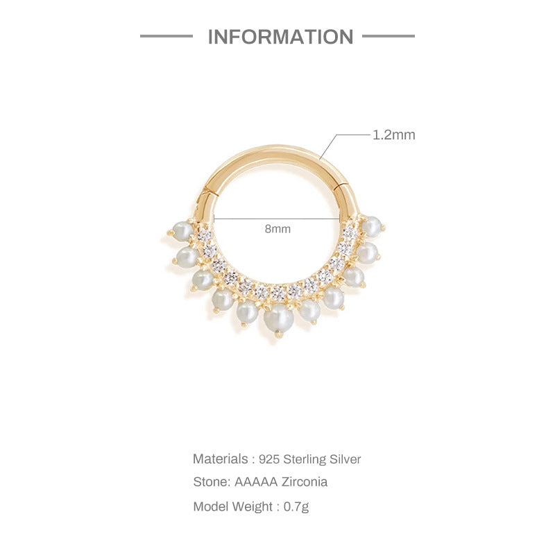 S925 Silver Double Row Rhinestone Pearl Ear Stud