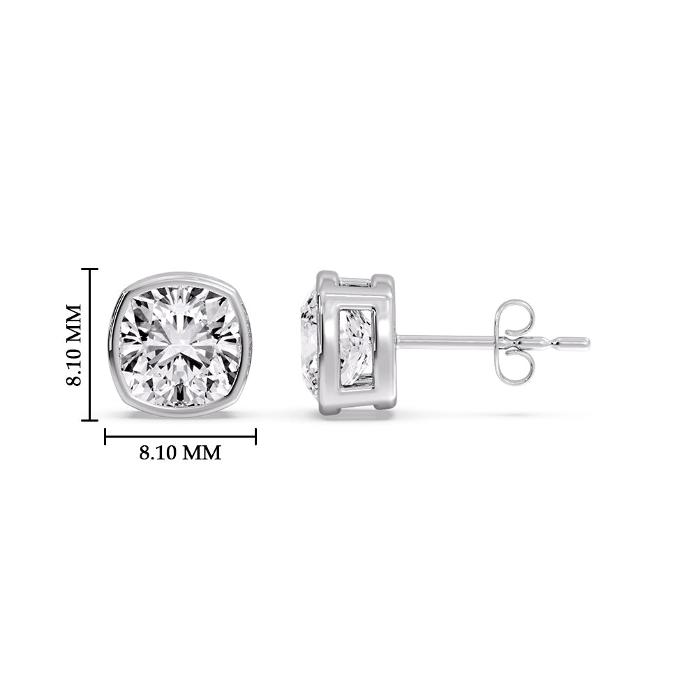 Bezel Set Cushion Diamond Stud Earrings