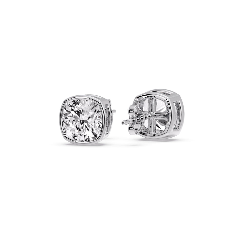 Bezel Set Cushion Diamond Stud Earrings