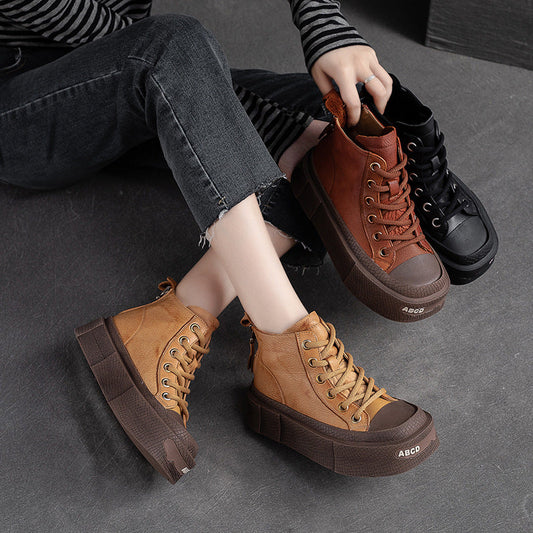 Back Zip Cowhide Ankle Boots