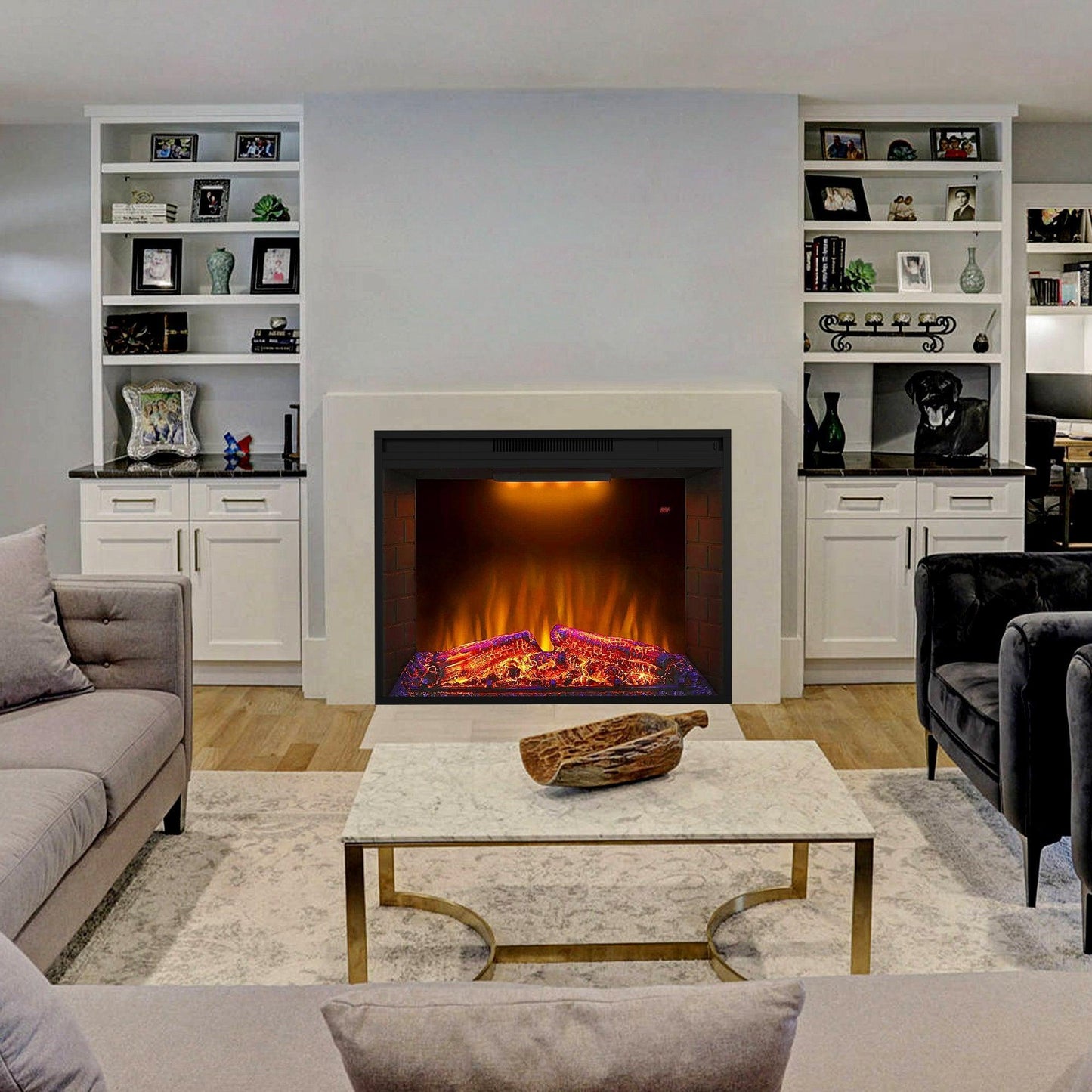 Black Electric Fireplace Heater Insert with Overheating Protection and Remote Control