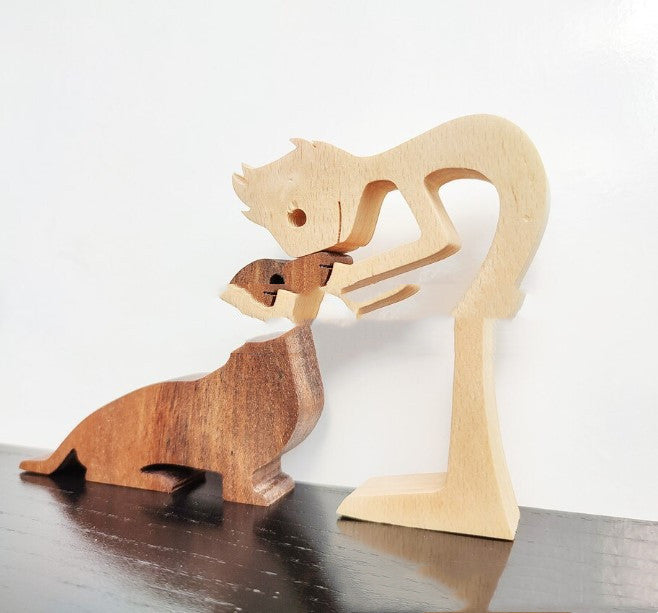 DIY Wooden Dog Figurine Sculpture Home Decor
