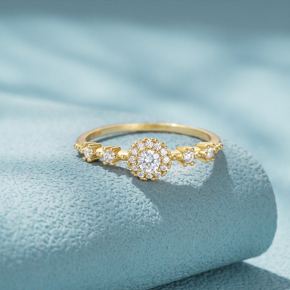 Lux Flower Rhinestone 925 Silver Proposal Ring