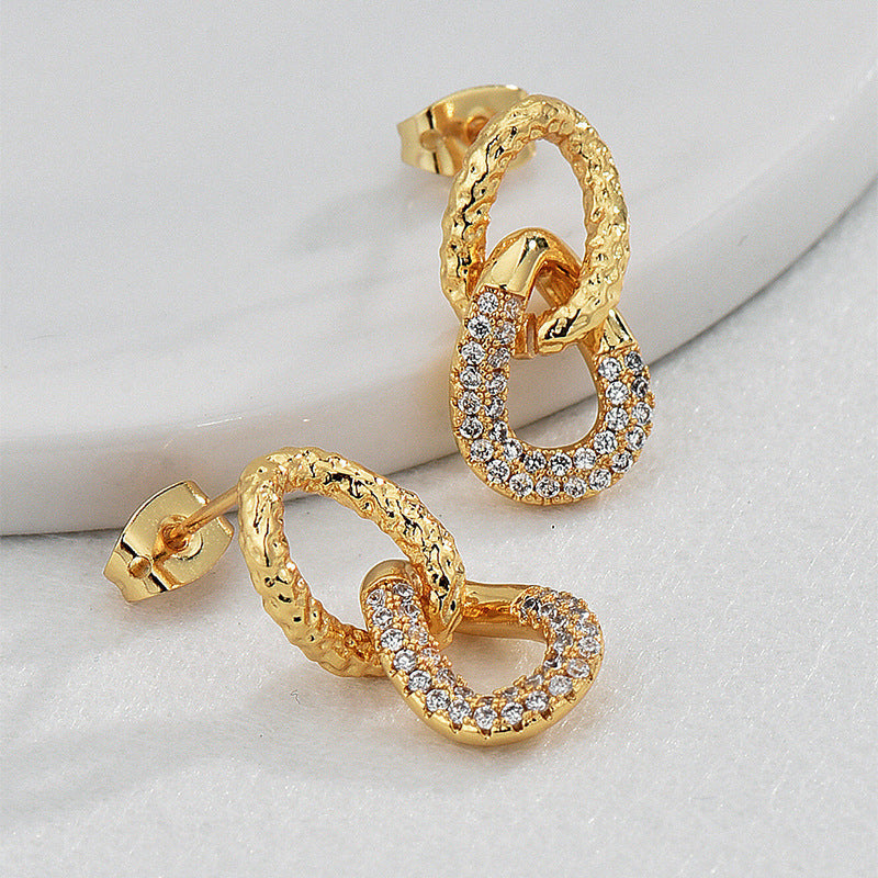 Retro Double Ring Zircon Studs