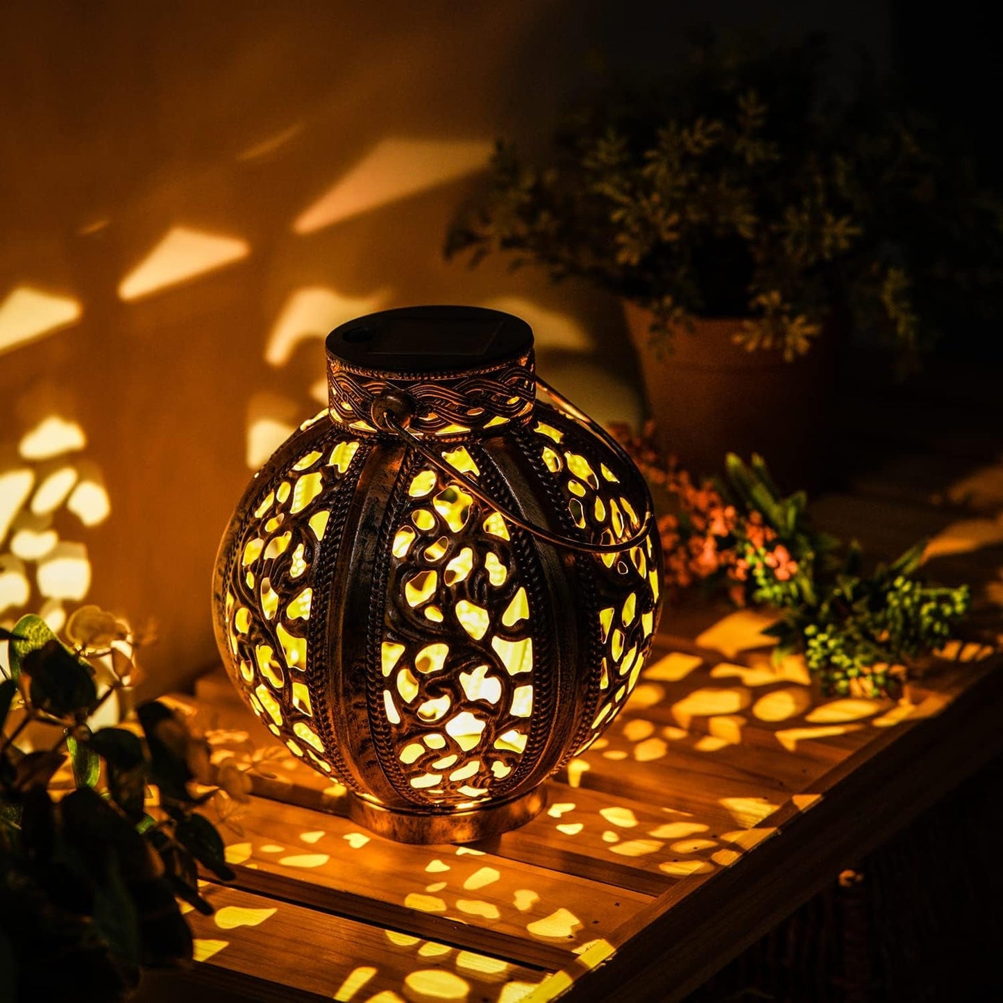 2-Pack Outdoor Solar Lanterns – Retro Hollow Metal Hanging Lights