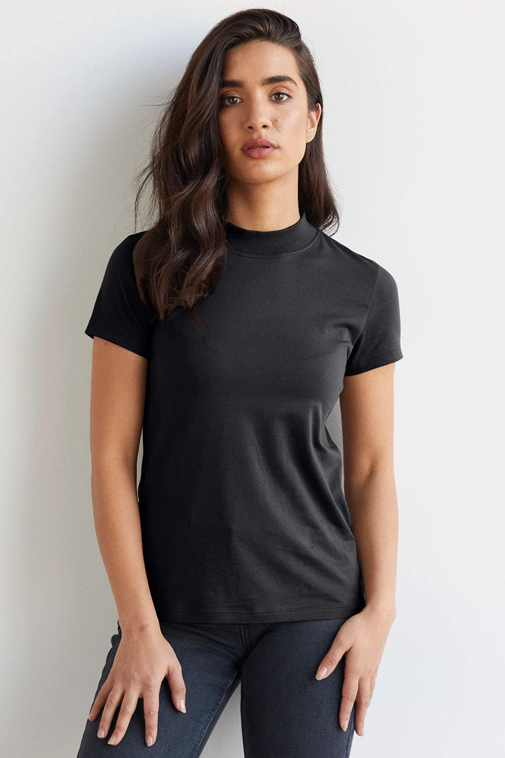 Women’s Organic Pima Cotton Short Sleeve Slim Fit Mock Neck Top