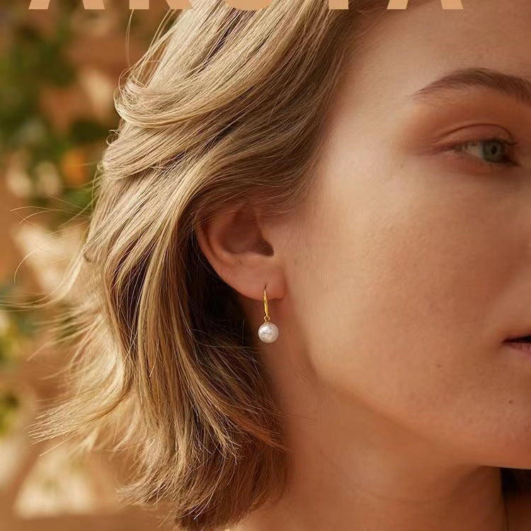 925 Yin Su Pearl Stud Earrings Ear Hooks