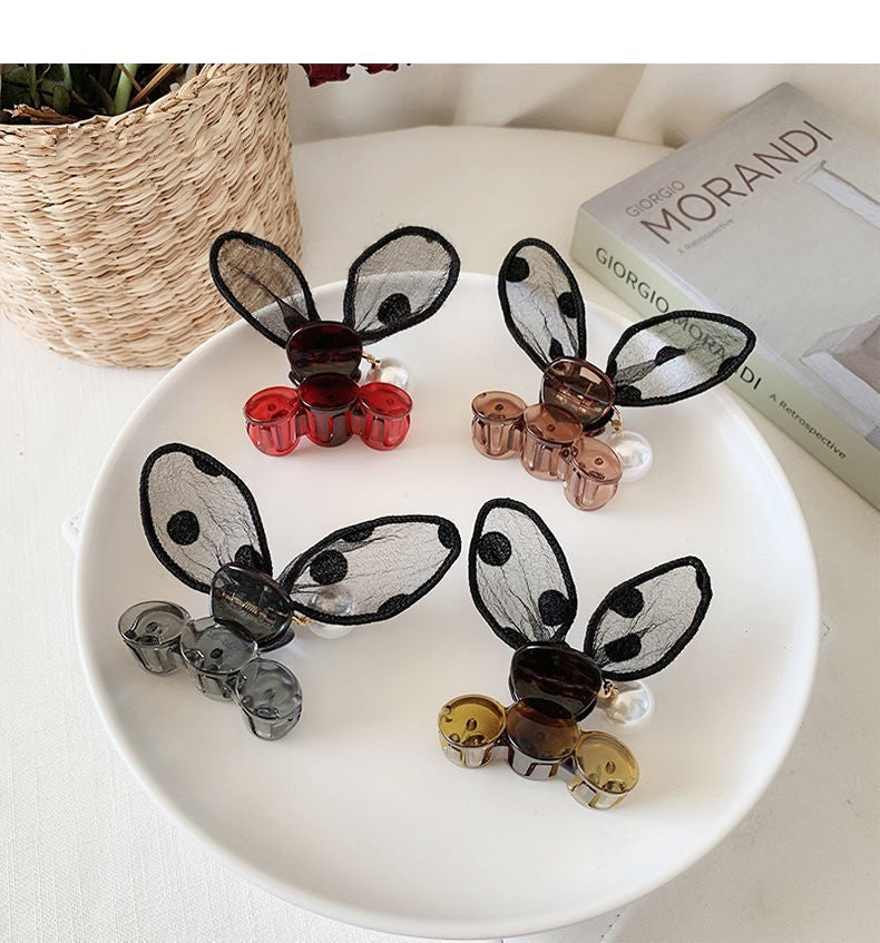 Polka Dot Rabbit Ears Hairpin with Pearls