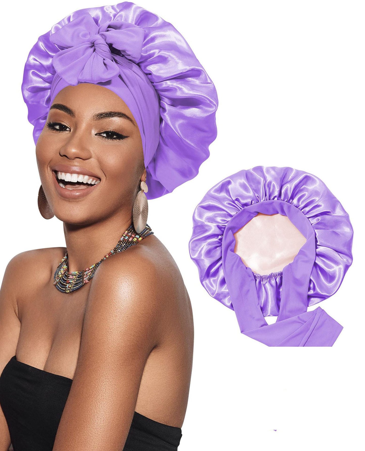 Double-layer Satin Bow Wide-brimmed Hat