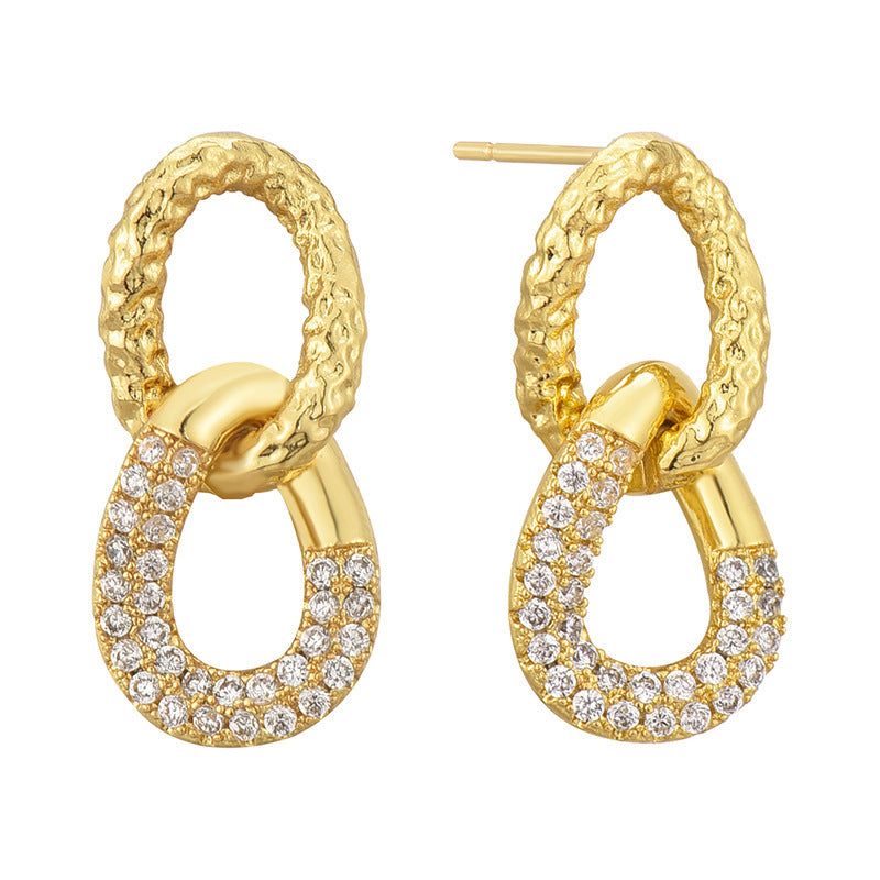 Retro Double Ring Zircon Studs