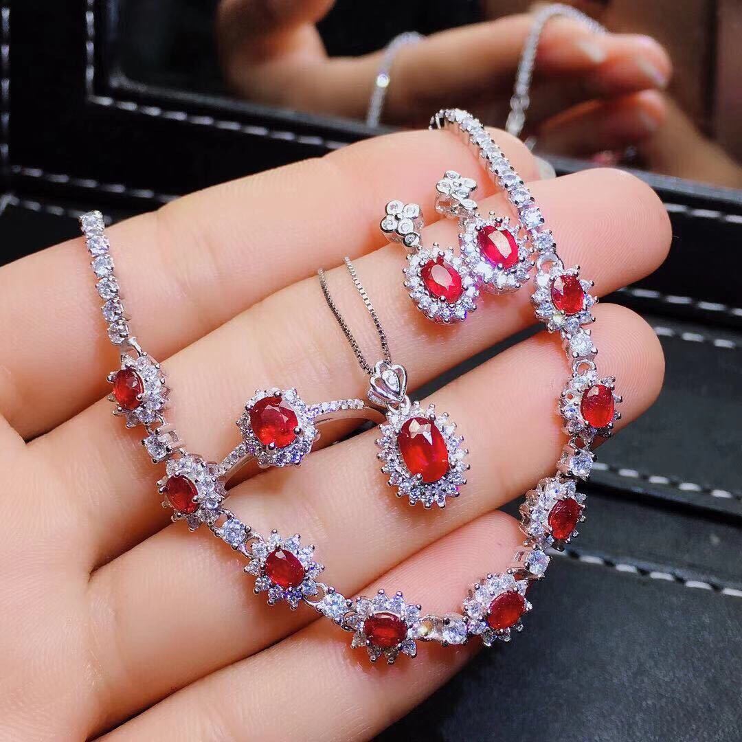 Burmese Ruby Crystal Jewelry Set