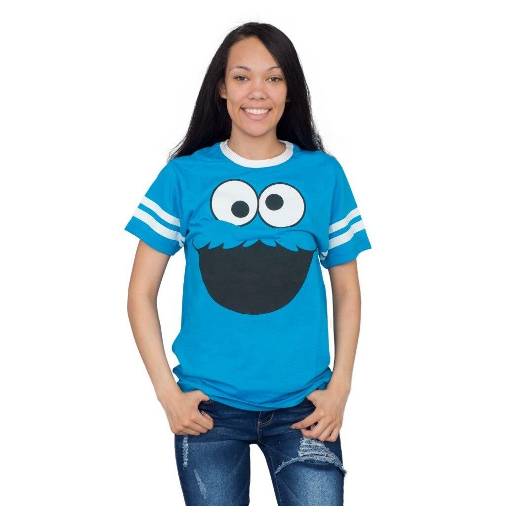 Cookie Monster Face With Striped Seeves T-shirt