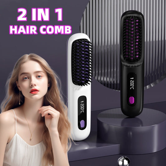 2 In 1 Wireless Hair Straightener USB Charging