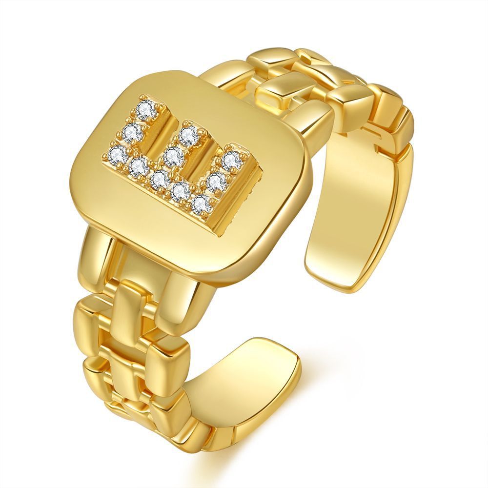 Letter Series Gold-plated Zircon Strap Design Ring