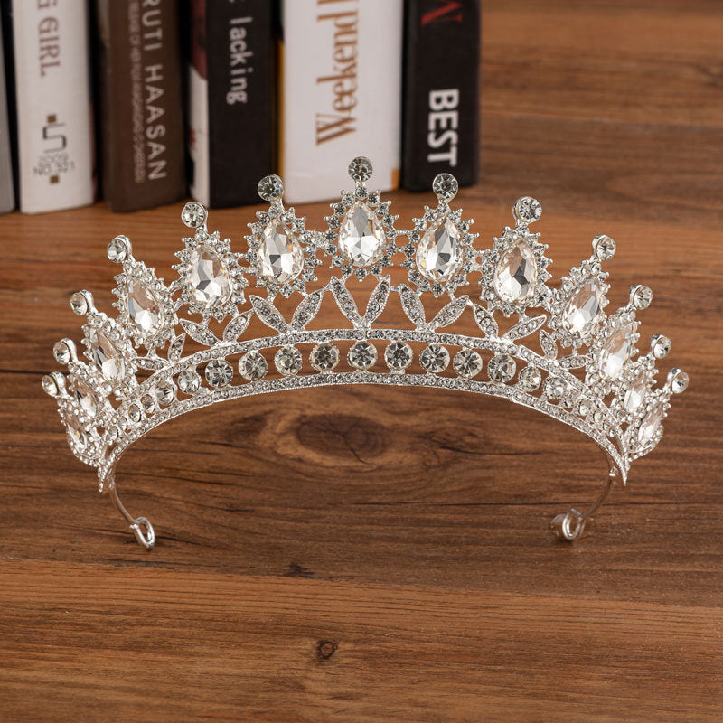 Elegant Bridal Alloy Diamond Crown Set with Exquisite Earrings and Necklace in 5 Colors