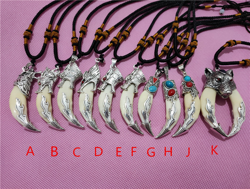 Wolf Tooth Pendant Bleached Necklace Ornament