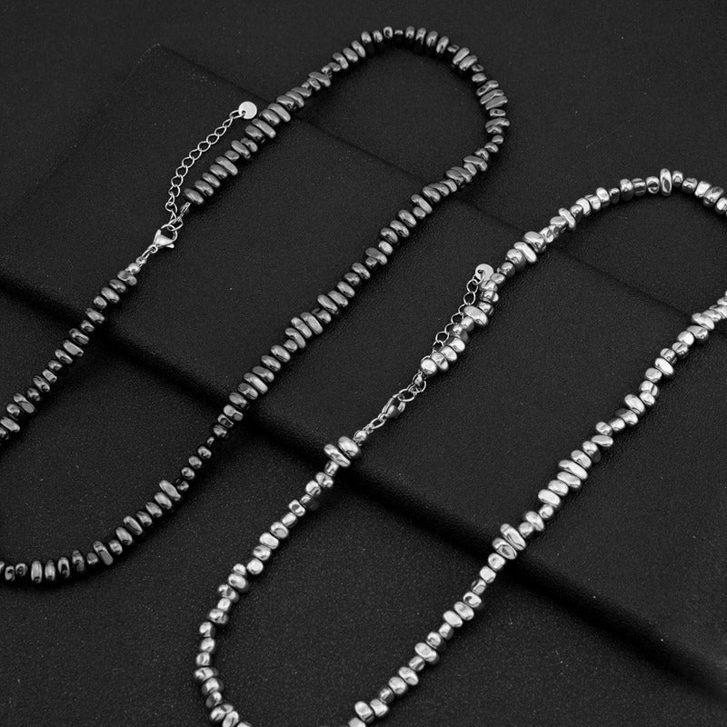 Necklace Titanium Steel Twin Broken Silver Haematite