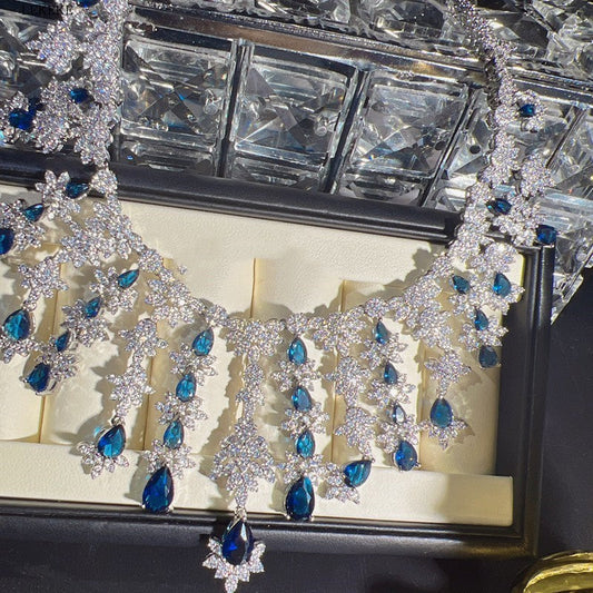 Blue Rhinestone Tassel Jewelry Set