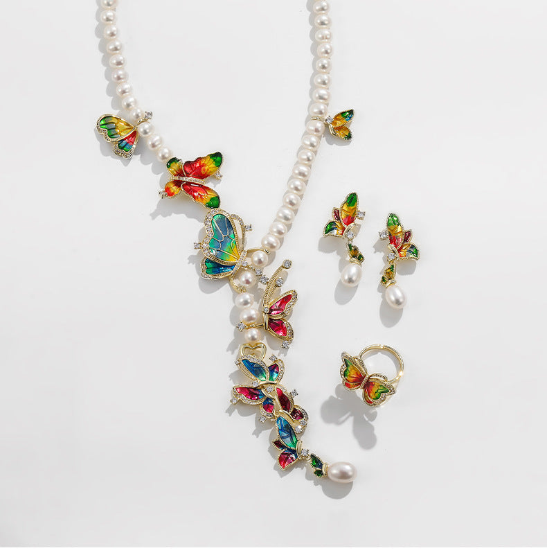 "Butterfly Design Freshwater Pearl Jewelry Set