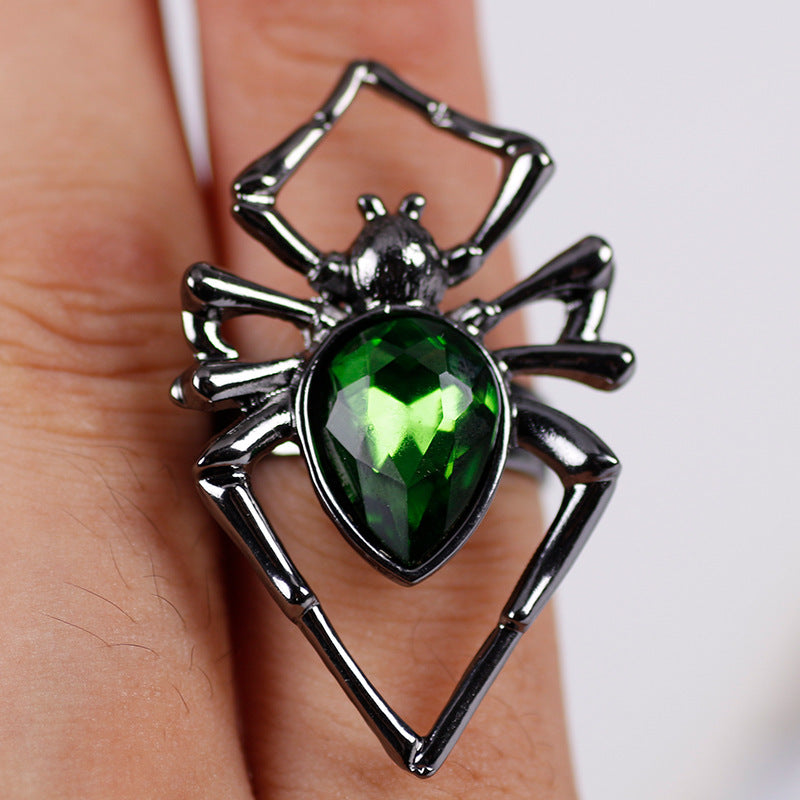 Retro Black Spider Rhinestone Ring