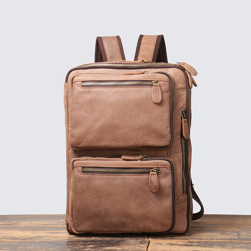Men's Large Capacity Leather Travel Backpack